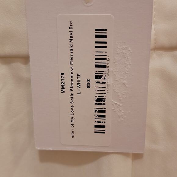 NWT Lulus Center of My Love White Satin Sleeveless Mermaid Maxi Dress, L - Picture 9 of 11